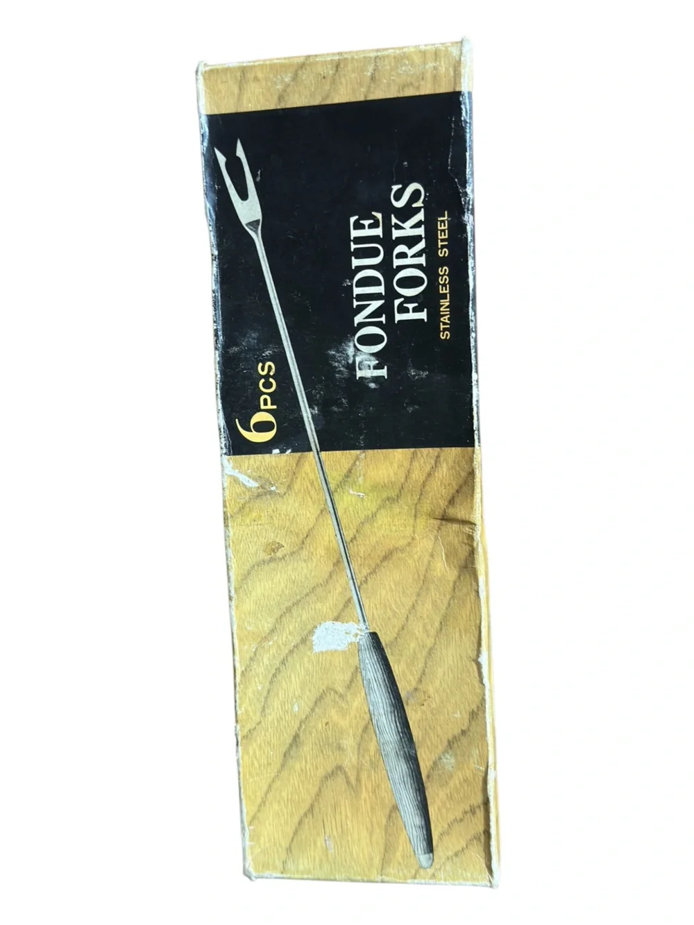 Vintage Japan Fondue Forks Set of 6 Wood Handles Colored Tips Original Box